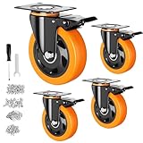 Ruedas para Muebles Pesados de 3''.PThink Juego de 4 Llantas Con Freno para Muebles y Banco de Trabajo con Tornillos (3 pulgadas)
